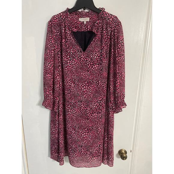 Hobbs London dress women’s size 14 pink abstract ruffle flowy peasant - Picture 1 of 7